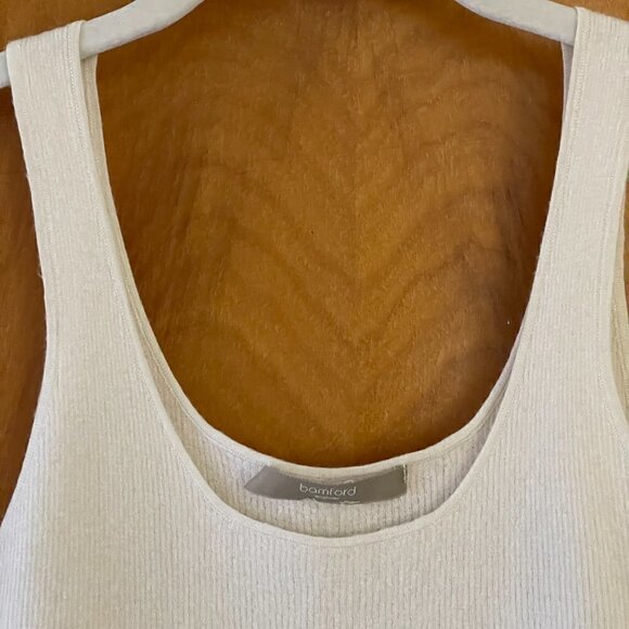 Bamford UK Knit Tank Top Cashmere Silk Scoop Neck Ribbed Waist Pullover Cream S - Picture 4 of 7